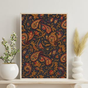 Vintage Tapestry Wall Art Download, Dark Moody Textile Print, Victorian Baroque Paisley Poster, Maximalist Gallery Wall Decor