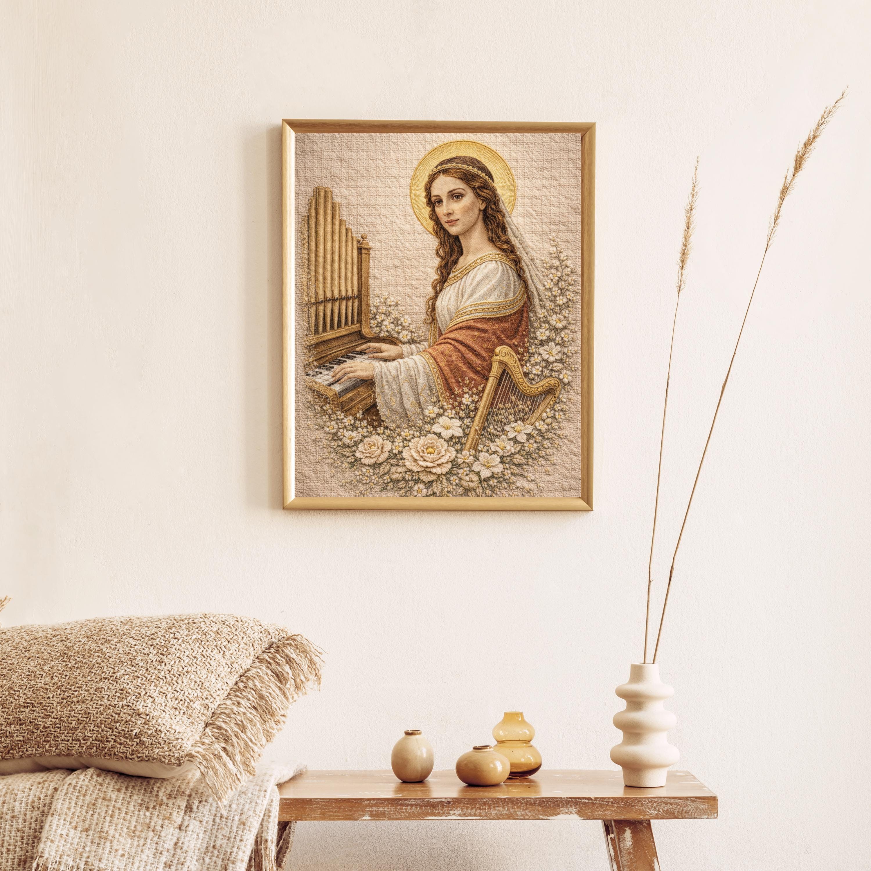 Saint Cecilia Textile Wall Art, Patron Saint Music Catholic Print ...