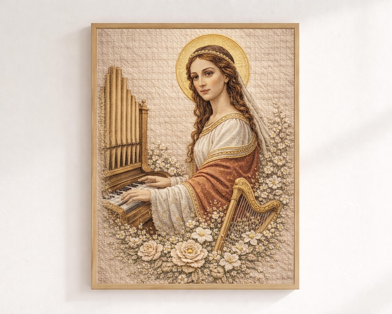 Saint Cecilia Textile Wall Art, Patron Saint Music Catholic Print ...