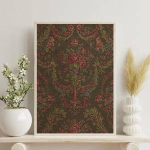 Vintage Floral Tapestry Print: Neutral Antique Textile Wall Art (Digital Download)
