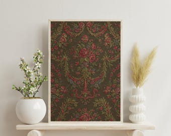 Vintage Floral Tapestry Print: Neutral Antique Textile Wall Art (Digital Download)