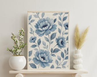 Blue Floral Tapestry Print: Vintage Botanical Textile Art (Digital Download)