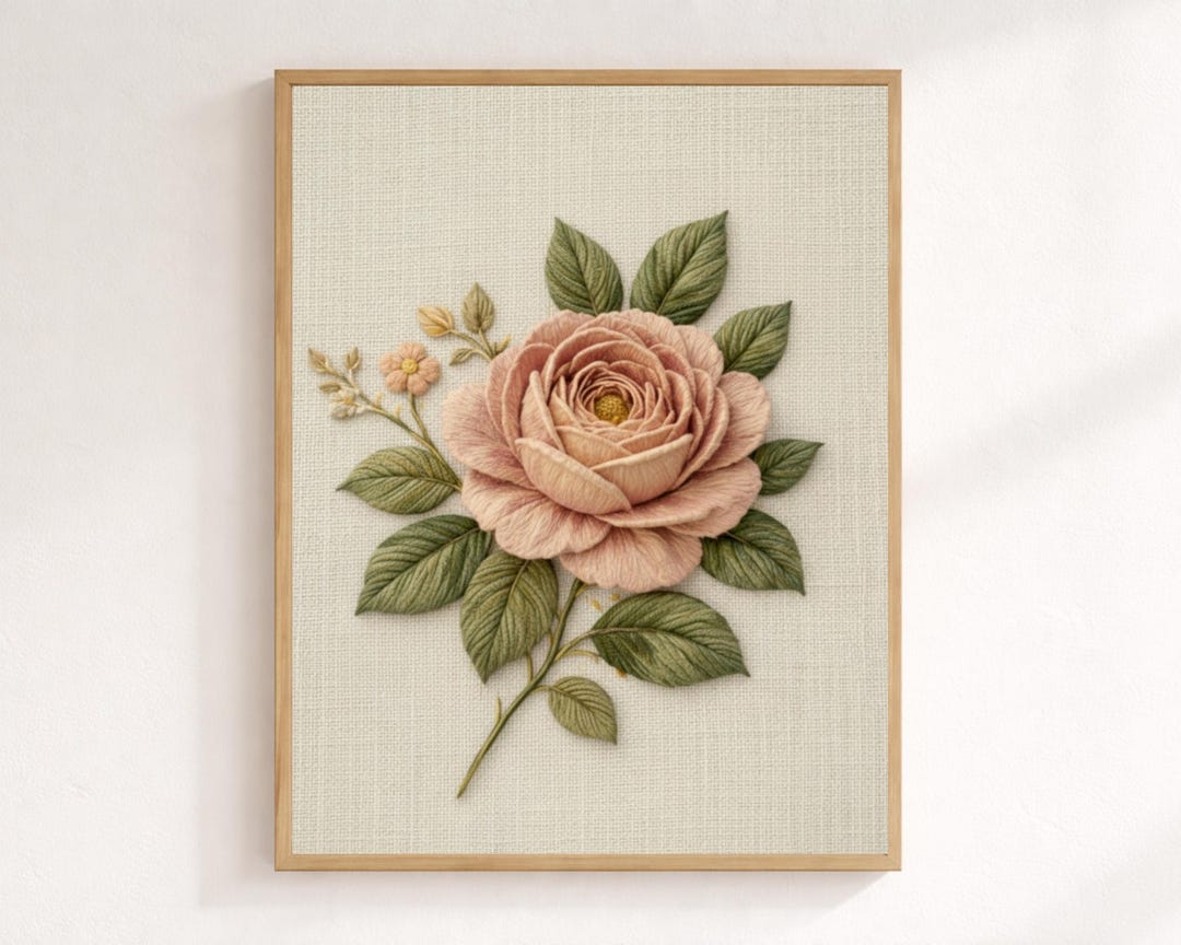 Blush Rose Botanical Wall Art Printable – Vintage Linen Floral Decor ...