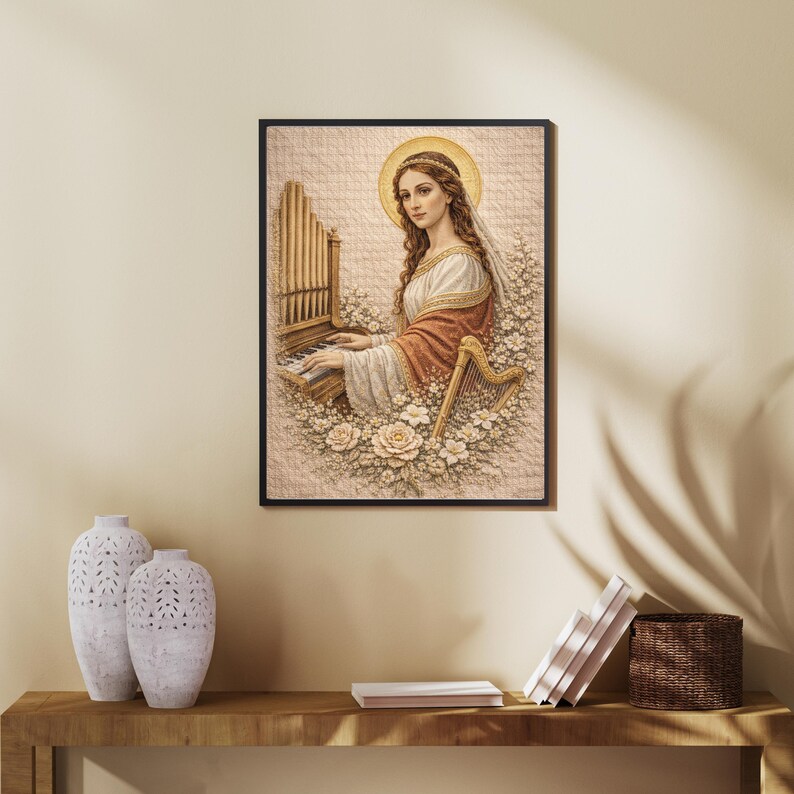 Saint Cecilia Textile Wall Art, Patron Saint Music Catholic Print ...