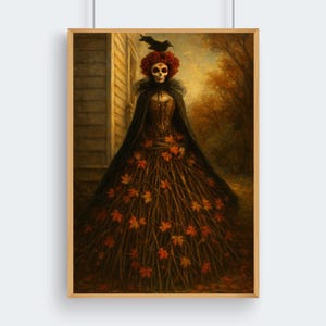 Gothic Witch Skull Art Print: Dark Academia Halloween Decor (Digital Download)