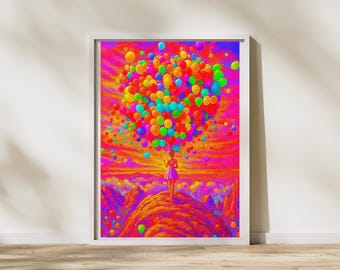 Póster de globos arcoíris: Decoración retro y divertida de dopamina (Descarga digital en PDF y JPG)