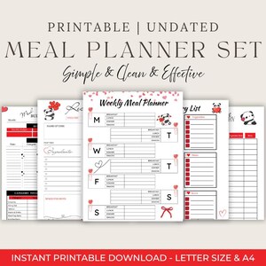 Planificador de comidas para personas con TDAH: organizador de cocina con un adorable panda, registro semanal de comidas, lista de la compra y tarjetas de recetas. Descarga instantánea.