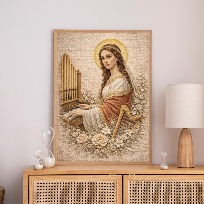Saint Cecilia Textile Wall Art, Patron Saint Music Catholic Print ...