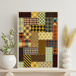 Vintage Patchwork Fabric Print: Boho Textile Wall Art (Digital Download)