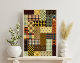 Vintage Patchwork Fabric Print: Boho Textile Wall Art (Digital Download)