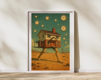 Surreales Haus Wandbild: Trippy Wüsten Traumlandschaft (Digitaler Download