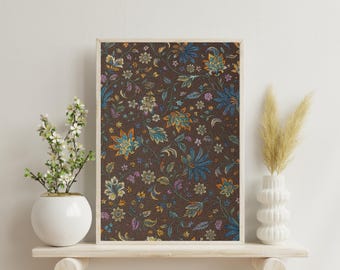 Vintage Floral Tapestry Print: Moody Botanical Textile Art (Digital Download)