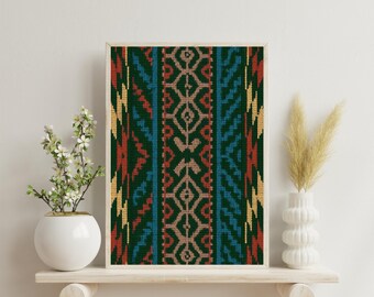 Vintage Textile Wall Art: Antique Green Boho Rug Print (Digital Download)