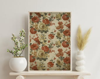 Vintage Floral Tapestry Print: Neutral Cottagecore Wall Art (Digital Download