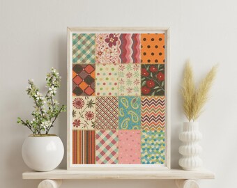 Vintage Patchwork Quilt Art Print: Retro Fabric Wall Decor (Digital Download, PDF Files Included)