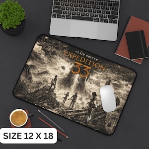 May include: A rectangular mousepad with a sepia-toned graphic of figures in a mountainous landscape, with the text "CLAIR OBSCUR EXPEDITION 33". The mousepad is 12 x 18 inches.
