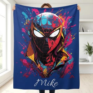 Personalized Spider Figure Blanket Sherpa Fleece - Custom Name & Color Option Plush Throw Gift