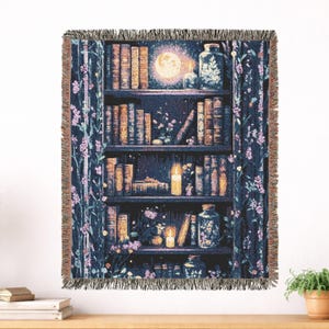 Manta Dark Academia Whimsigoth Tapiz de algodón tejido - Místico botánico, estilo cottagecore oscuro, decoración para el hogar, regalo