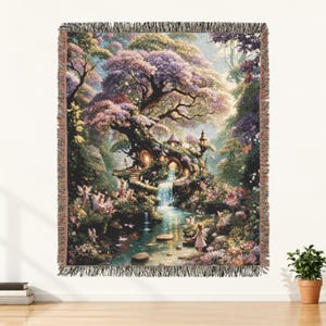 Manta tejida de jardín de hadas - Tapiz de bosque encantado Dreamcore, manta mágica Goblincore, decoración fantástica Cottagecore para el hogar
