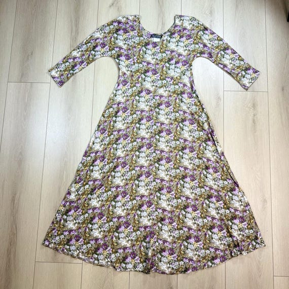 VTG All That Jazz Floral Maxi Dress Women's 9/10 Rayon 80s 90s