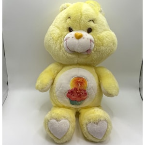 VTG 1983 Kenner Care Bears Birthday Bear Plush 13&quot; Yellow Cupcake Logo