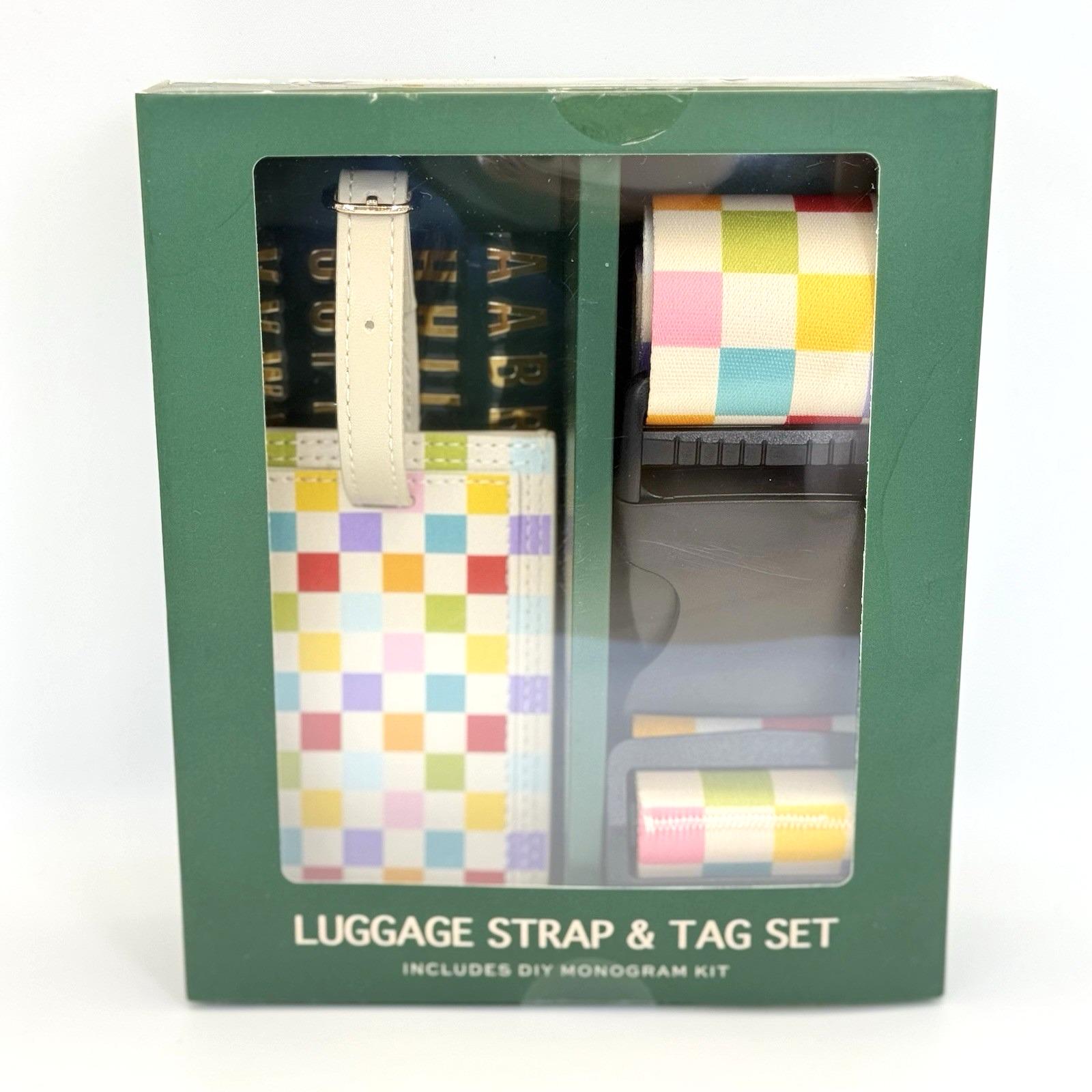 Set di cinghie e targhette per bagagli Love x June, kit monogramma identificativo da viaggio a scacchi colorati