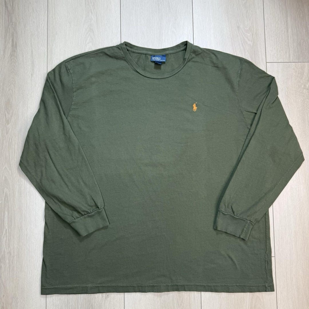 Vintage Polo Ralph Lauren Men's Green Long Sleeve Shirt XXL Orange Pony ...