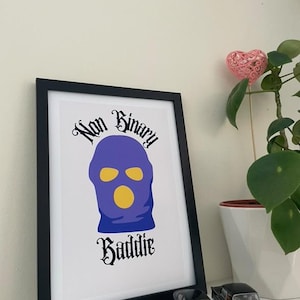 Nonbinary Baddie Wall Art Print | Queer Home Decor | Genderfluid Art Gift | Gothic Balaclava Poster