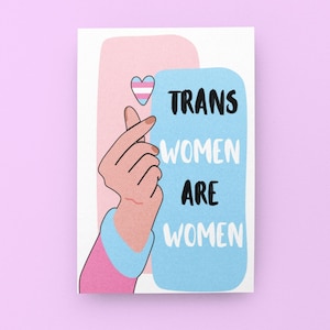 Transvrouwen zijn vrouwen kaart | Wenskaart transgender bondgenoot | LGBTQ+-affirmatie | Trans Pride-kaart | Queer-ondersteuningskaart