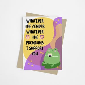 Tarjeta de apoyo no binario / Tarjeta de felicitación para aliados LGBTQ+ / Tarjeta de orgullo de género neutro / Tarjeta de afirmación trans no binaria / Tarjeta queer para amigos