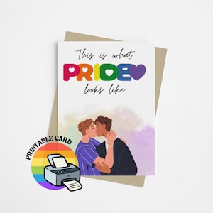 imprimable Gay Pride pour LGBTQ+ | Mois de la fierté 2025 | Téléchargement numérique A5 | Carte de voeux couple gay
