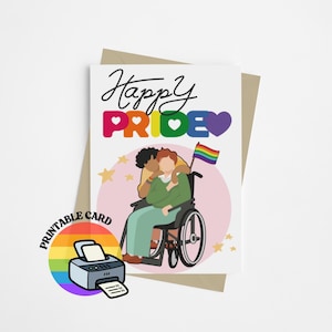 Carte imprimable Fierté LGBTQ+ et personnes handicapées | Téléchargement numérique A5 | Pour gays, lesbiennes, bisexuels, trans, non binaires, pansexuels, asexués, fierté queer