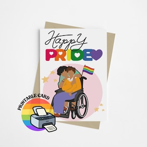 Carte imprimable Fierté LGBTQ+ et personnes handicapées | Téléchargement numérique A5 | Pour gays, lesbiennes, bisexuels, trans, non binaires, pansexuels, asexués, fierté queer