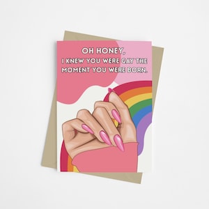 Divertente biglietto di coming out LGBTQ+ – "Oh tesoro, sapevo che eri gay" – Biglietto di supporto gay impertinente – Biglietto di affiliazione per familiari o amici – Affermazione queer
