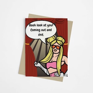 Oooh, je vous regarde en sortant carte de vœux | Carte de célébration LGBTQ+ drôle | Sortie Drag Queen Assistance | Carte de félicitations de la fierté homosexuelle