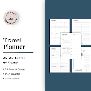 Travel Planner Printable, Vacation Planner, Trip Itinerary, Packing List, Budget, Digital Travel Organizer, Travel binder, Road Trip Diary