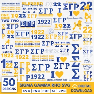 May include: A digital download graphic design featuring multiple Sigma Gamma Rho sorority designs. The design includes the Greek letters ΣΓΡ, the year 1922, hearts, and poodle illustrations in blue and gold. The words "Blessed" and "Poodles" are also included.