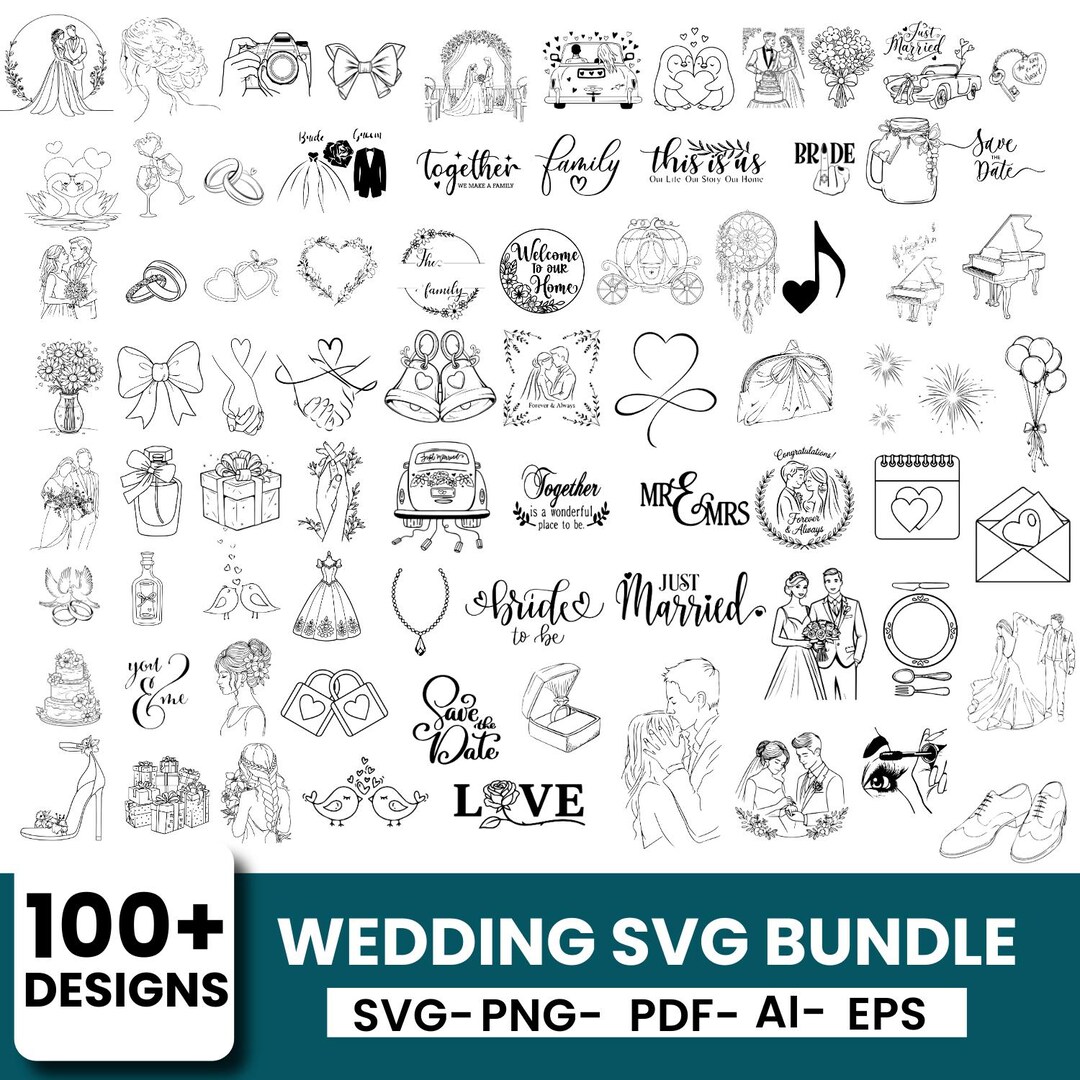 Wedding Clipart Bundle, Hand Drawn Wedding Doodles PNG SVG, Bridal ...