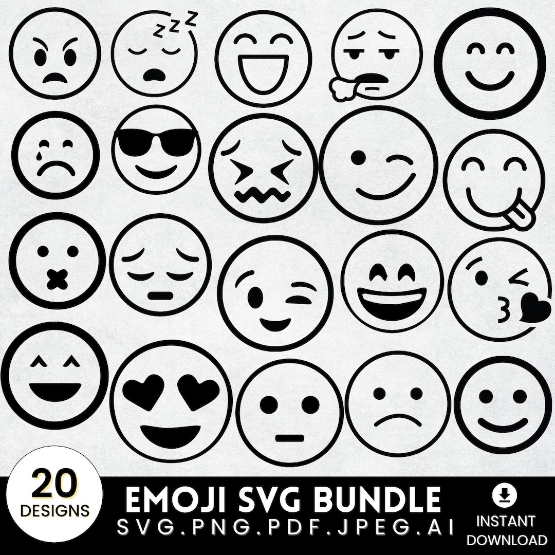 Emoji SVG Bundle, Smiley Face Clipart PNG, Cricut Cut Files (digital ...