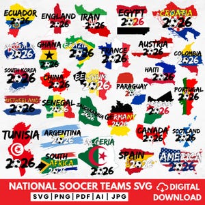 VM 2026, nationella flaggor Clipart, fotboll PNG-paket (digital nedladdning)