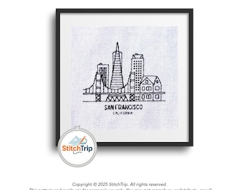 San Francisco Blackwork Cross Stitch Pattern: Modern Cityscape (PDF Pattern, 4x5)