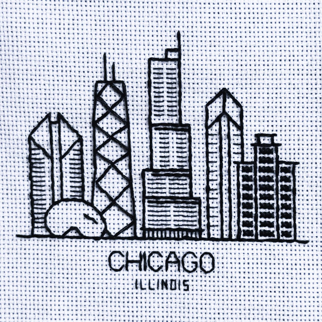 Chicago Skyline Blackwork Cross Stitch Pattern | Modern Line Art City ...