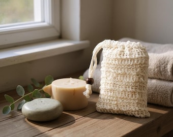 Natural Sisal Soap Saver Pouch – Gentle Exfoliating, Eco Friendly, Zero Waste Bath Bag