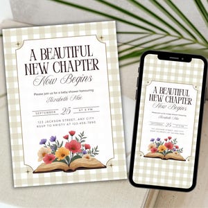 A New Chapter Begins Baby Shower Invitation Storybook Baby Shower Invitation Book Theme Baby Shower Invite Bookish Wildflower Baby Shower