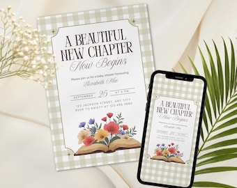 A New Chapter Begins Storybook Baby Shower Invitation | Wildflower Book Theme | Bookish Baby Shower Invite | Editable Template
