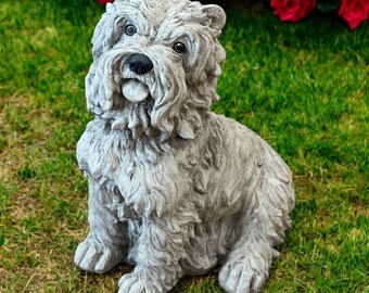 Painted Maltese Concrete Sculpture Garden Dog Memorial Outdoor Pet Sympathy Gift Sitting Maltese Grave Figure Yard Dog Statue Lawn Art 12"H
