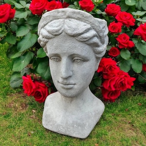 Man’s Head Sculpture Flowers Planter Cement Pot With Face Men&#39;s Bust Statuary Outdoor Stone Decoration Greek Style Pot 14&quot;H