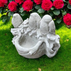 Three Birds Sititng On Planter Flowers Pot Statue Cardinals Sitting On Water Drinker Cement Decoration For Backyard Or Patio 6 H