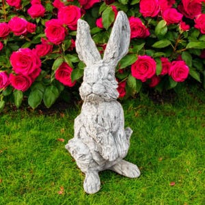 Wooden Looking Rabbit Statue Cement Bunny Figurine Porch Decor Concrete Animal For Outdoors Patio Easter Ornament Yard Sculptures 15 "H