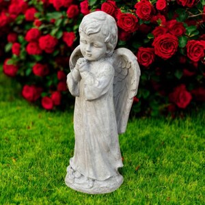 Standing Angel Figure Boy With Wings Statue Concrete Garden Patio Decor Cement Backyard Art Religious Style Sculpture Cherub Memorial 13"H image 9